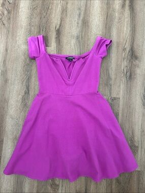 Express Bright Fuchsia Off-Shoulder Fit & Flare Dress